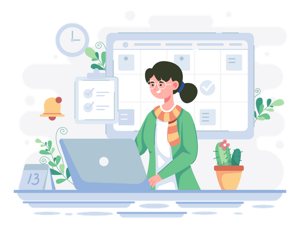 Business woman checking her schedule Illustration