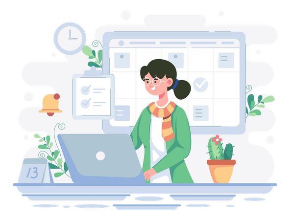 Business woman checking her schedule  イラスト