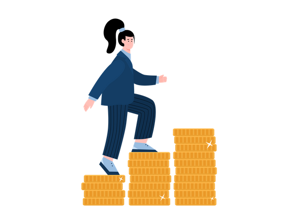 Business woman climbing up coins  Illustration