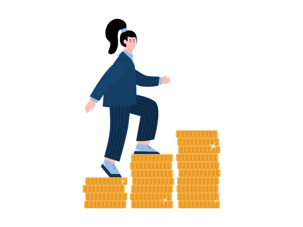 Business woman climbing up coins  Illustration