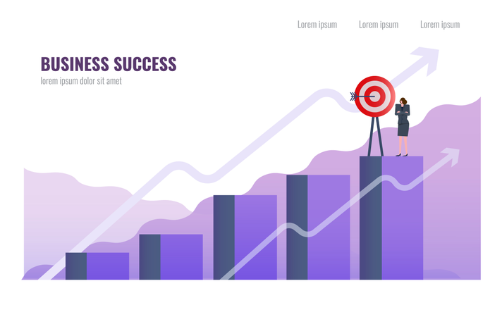 Business woman complete Business mission on  the top of graph  Illustration