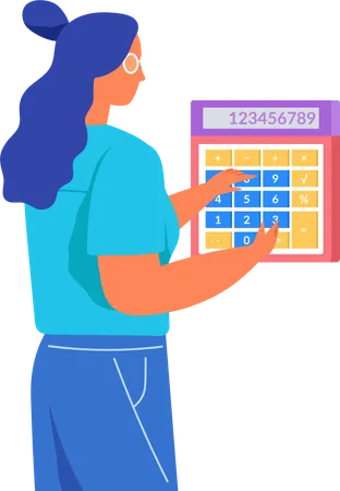 Business woman counts on calculator  Illustration