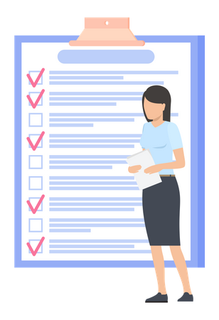 Business woman doing checkmark on task list Illustration
