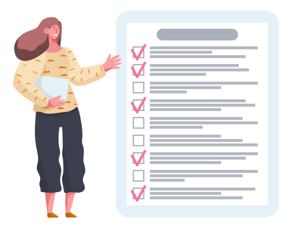 Business woman doing checkmark on task list  Illustration