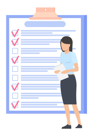 Business woman doing checkmark on task list  Illustration