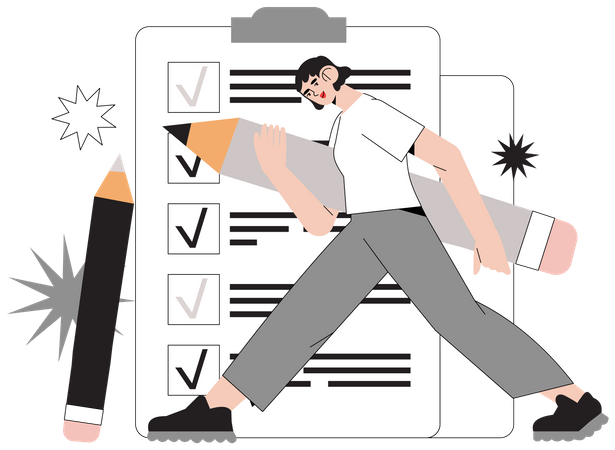 Business woman doing checkmark on task list  Illustration