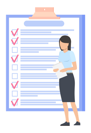 Business woman doing checkmark on task list  Illustration