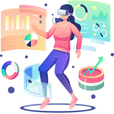 Business woman doing data analysis using VR tech Illustration