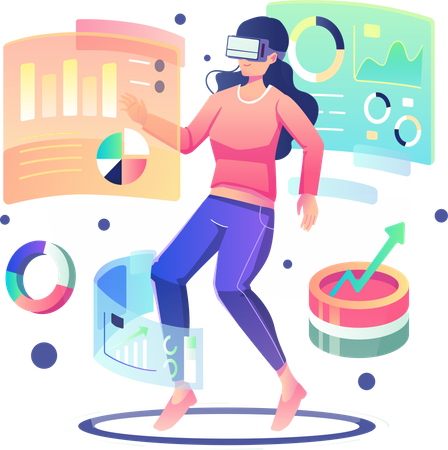 Business woman doing data analysis using VR tech  Illustration