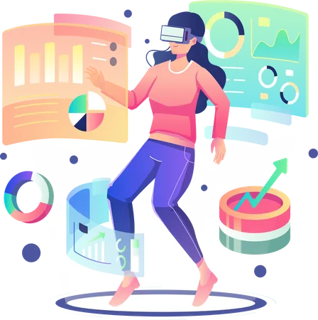 Business woman doing data analysis using VR tech  Illustration