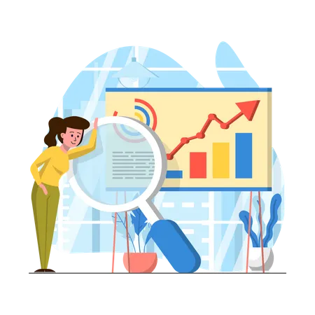Business woman doing Data Research Illustration