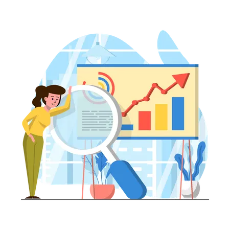 Business woman doing Data Research  Illustration