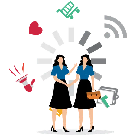 Business woman doing Digital Business Contract  Illustration