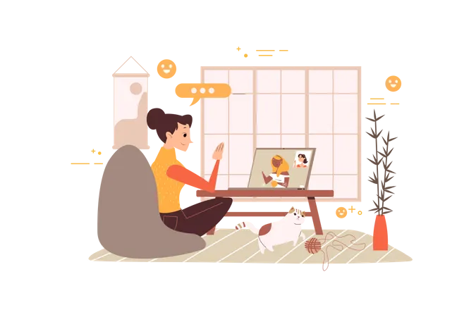 Business woman doing discussion on online meeting Illustration