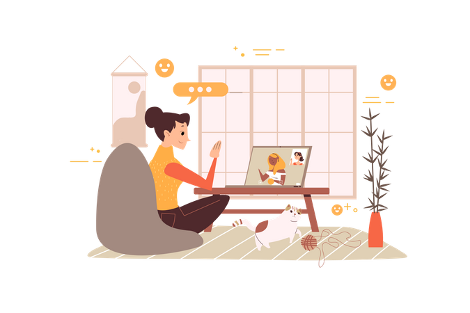 Business woman doing discussion on online meeting  Illustration