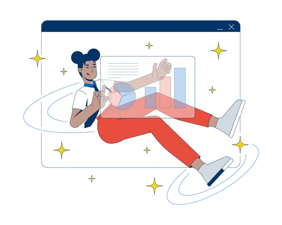 Business woman doing Interactive data analysis in virtual workspace  Illustration