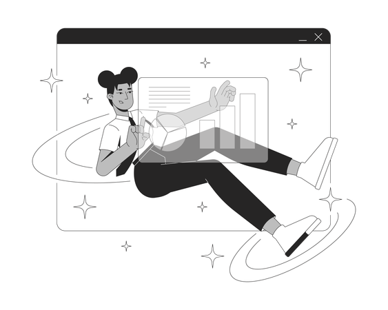 Business woman doing Interactive data analysis in virtual workspace  Illustration