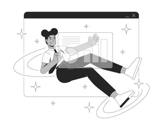Business woman doing Interactive data analysis in virtual workspace  Illustration