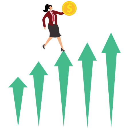 Business Woman Doing Investments That Provide Increasing Returns  Illustration
