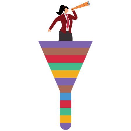 Business Woman Doing Marketing Funnel Sales Prospect Discovery  Illustration