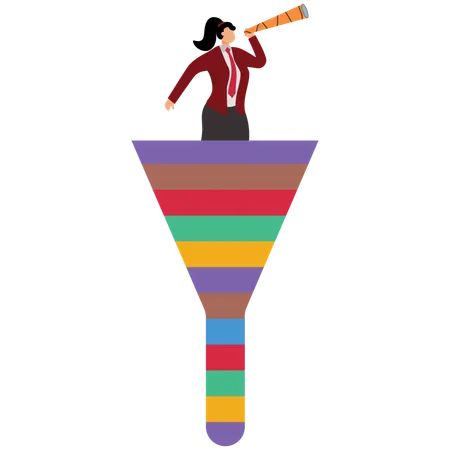 Business Woman Doing Marketing Funnel Sales Prospect Discovery  Illustration