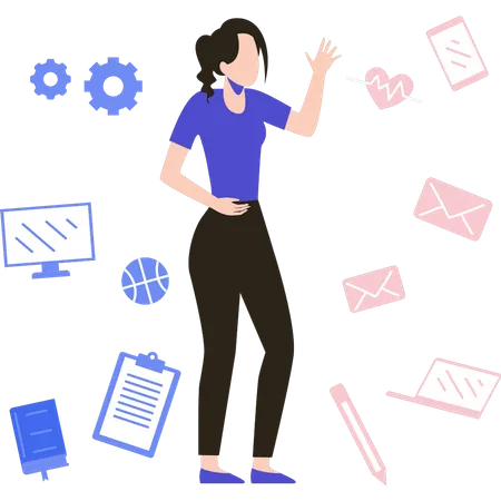 Business woman doing multiple task at same time  Illustration