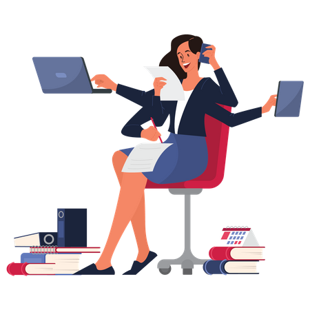 Business woman doing multitasking  Illustration