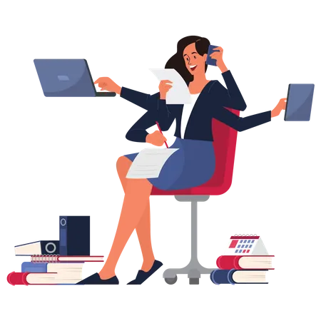 Business woman doing multitasking  Illustration