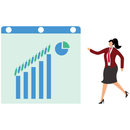 Business Woman Earning Income Or Profit From The Stock Market  Illustration
