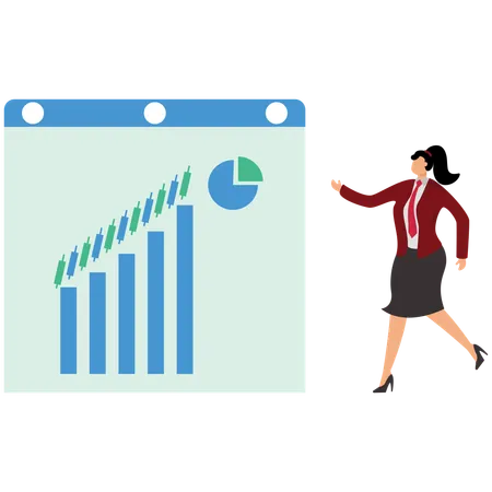 Business Woman Earning Income Or Profit From The Stock Market  Illustration