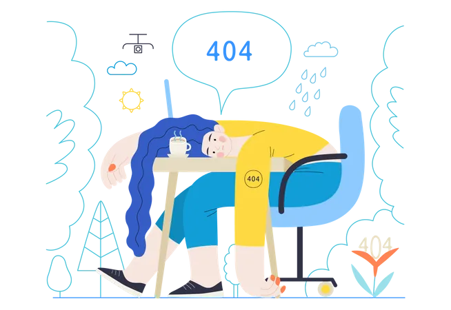 Business woman facing 404 error Illustration