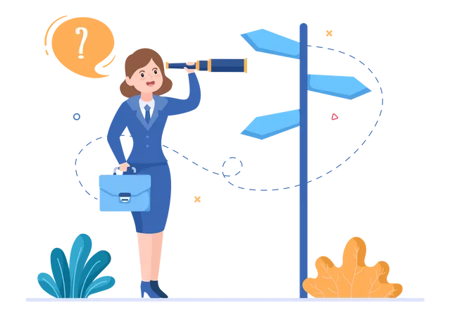 Business woman finding direction Illustration