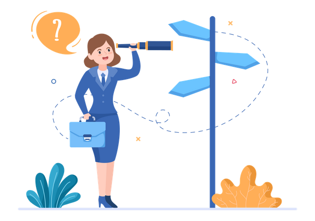 Business woman finding direction  Illustration