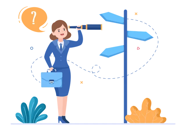 Business woman finding direction  Illustration