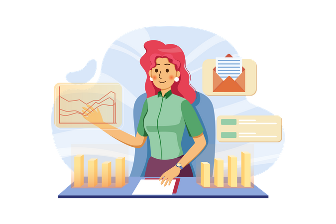 Business woman gathering financial data Illustration