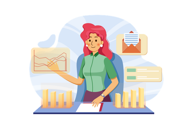 Business woman gathering financial data  Illustration