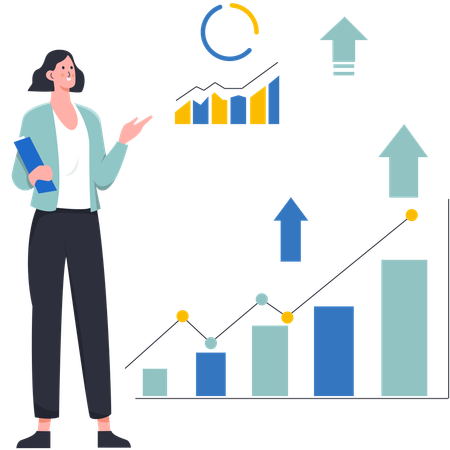 Business woman giving growth presentation  Illustration