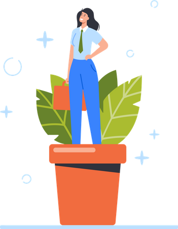 Business Woman Grow in Pot Illustration