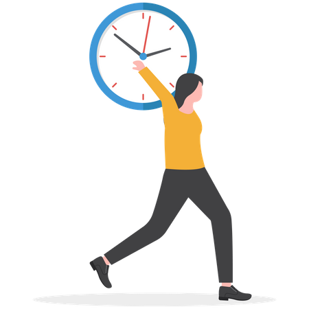 Business Woman hold a clock overhead  Illustration