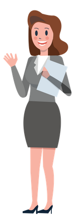 Business woman holding clipboard and saying hello Illustration