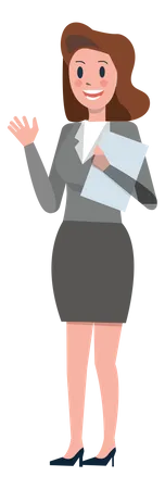 Business woman holding clipboard and saying hello Illustration