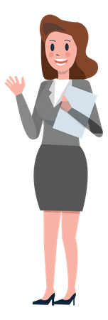 Business woman holding clipboard and saying hello  Illustration