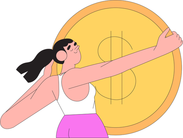 Business woman holding coin  Illustration