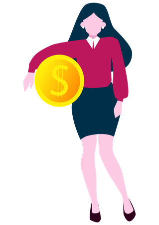 Business woman holding coin  Illustration