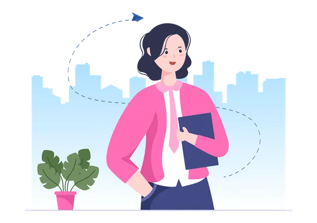 Business woman holding file Illustration
