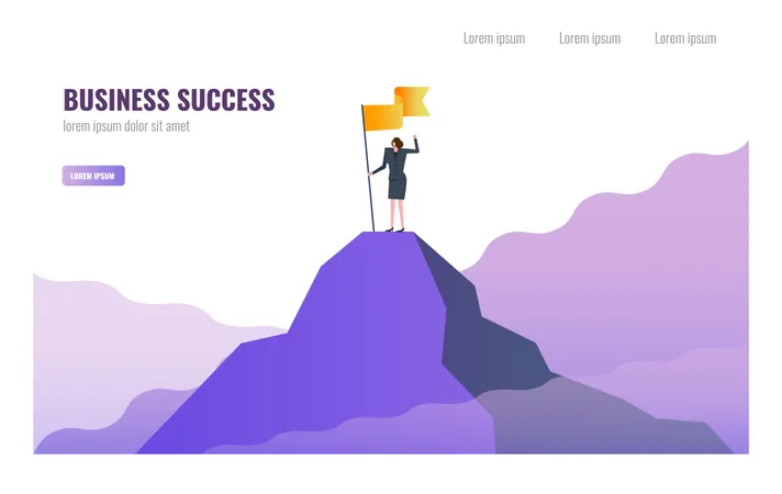 Business woman holding flag on the top of peak Illustration