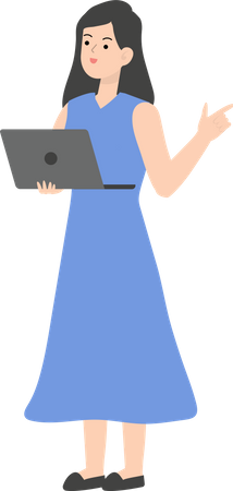 Business Woman Holding Laptop Illustration