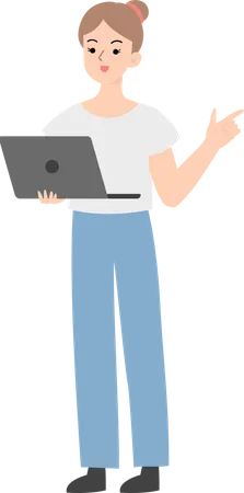 Business Woman Holding Laptop  Illustration