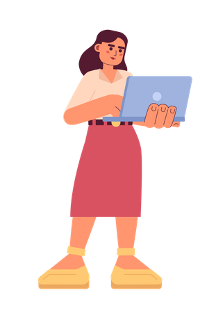 Business woman holding laptop  Illustration