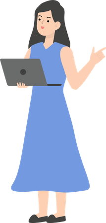 Business Woman Holding Laptop  Illustration